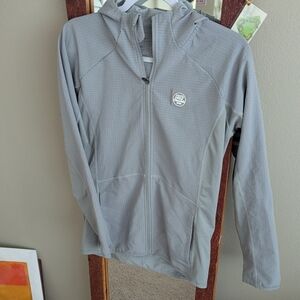 Light Gray Hooded Zip Jacket with Logo Patch